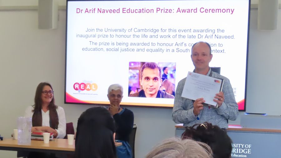 Professor Ricardo Sabates collecting the award on behalf of Dr Murshed