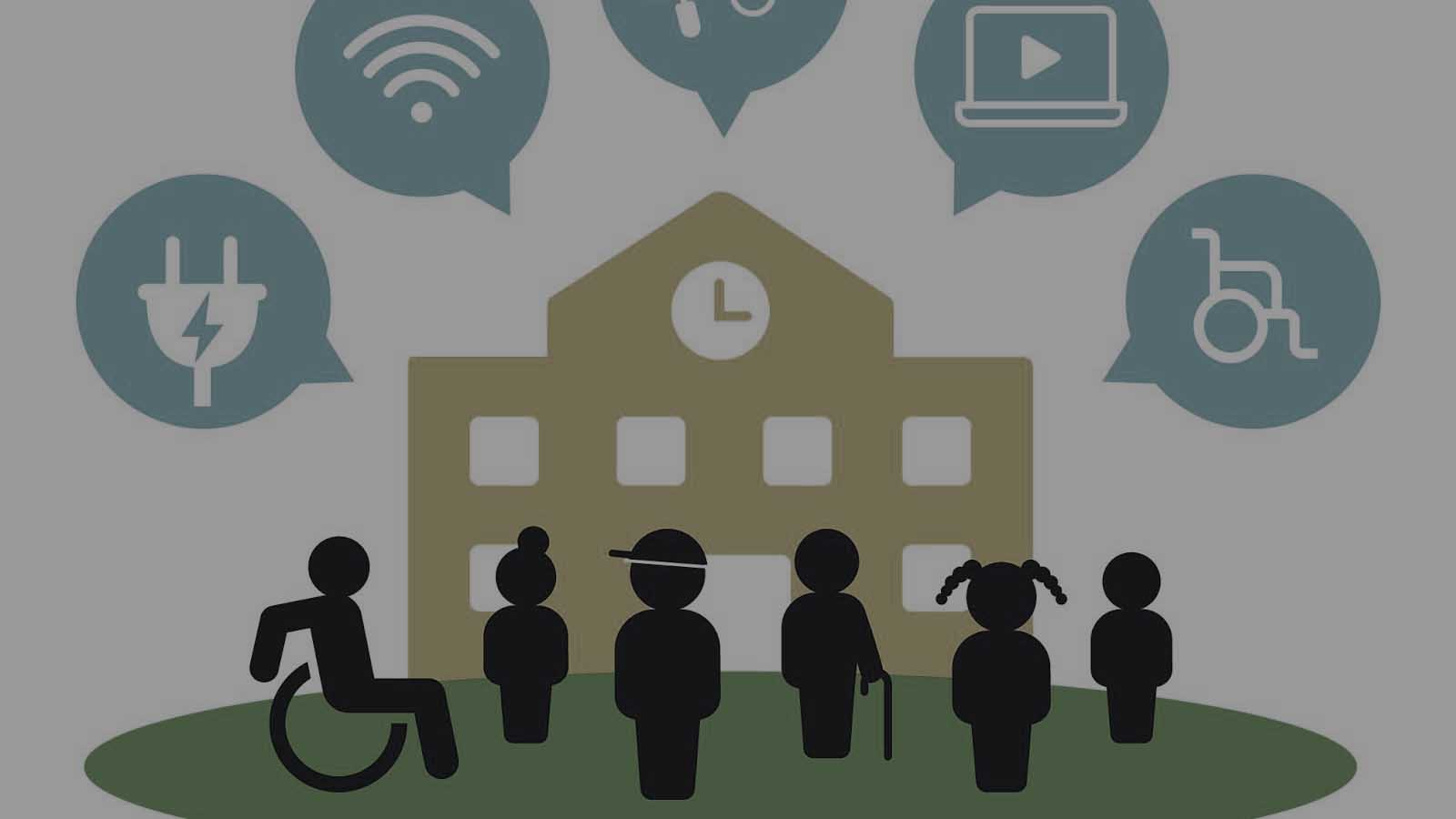 Graphic showing different people outside a school