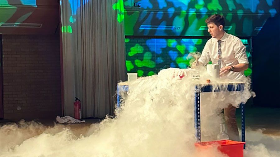 Charlie doing a science experiment