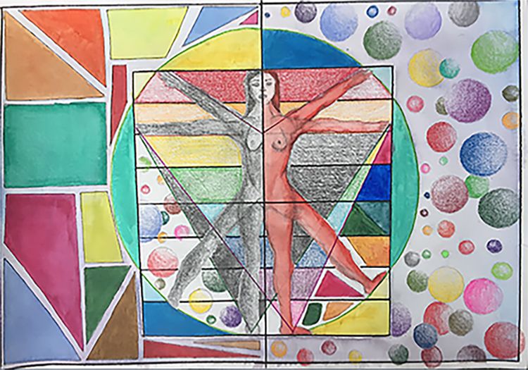 'Vitruvian Duality'. Another submission to the math-artwork project, by Catherine Geithrie, Eden College, Durban.